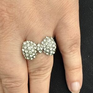 Silver Bow Ring with Rhinestones
